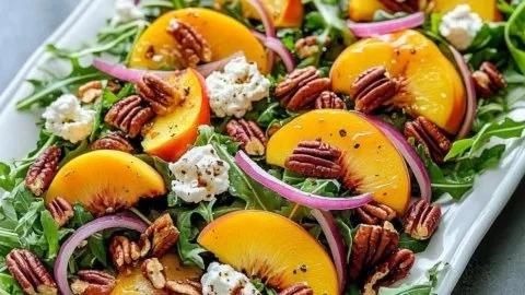 Delicious Millionaire Peach Salad with fresh peaches and colorful ingredients