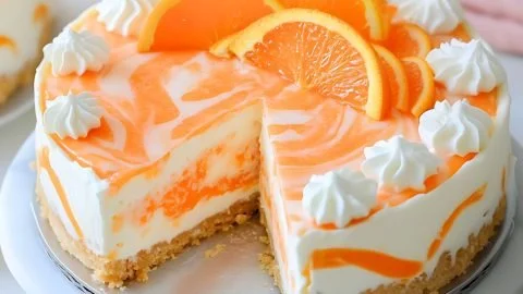 Delicious no-bake orange creamsicle cheesecake topped with orange slices