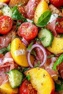 Fresh Peach Panzanella Salad with juicy peaches, crusty bread, and vibrant vegetables