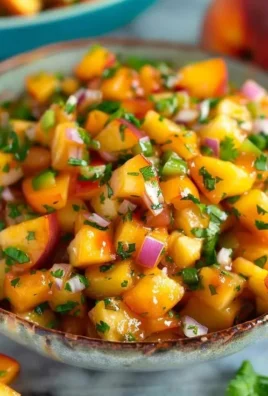 Fresh Peach Salsa with chopped peaches, cilantro, and lime in a bowl