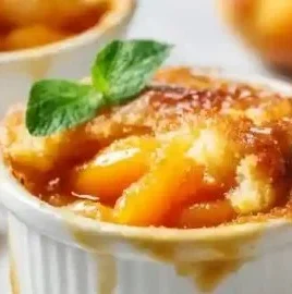 Quick peach cobbler made with 3 ingredients for an easy dessert