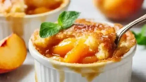 Quick peach cobbler made with 3 ingredients for an easy dessert