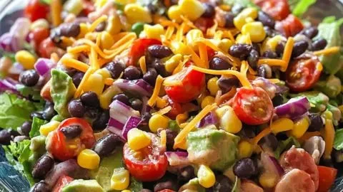 Delicious Cowboy Salad with fresh ingredients and savory toppings