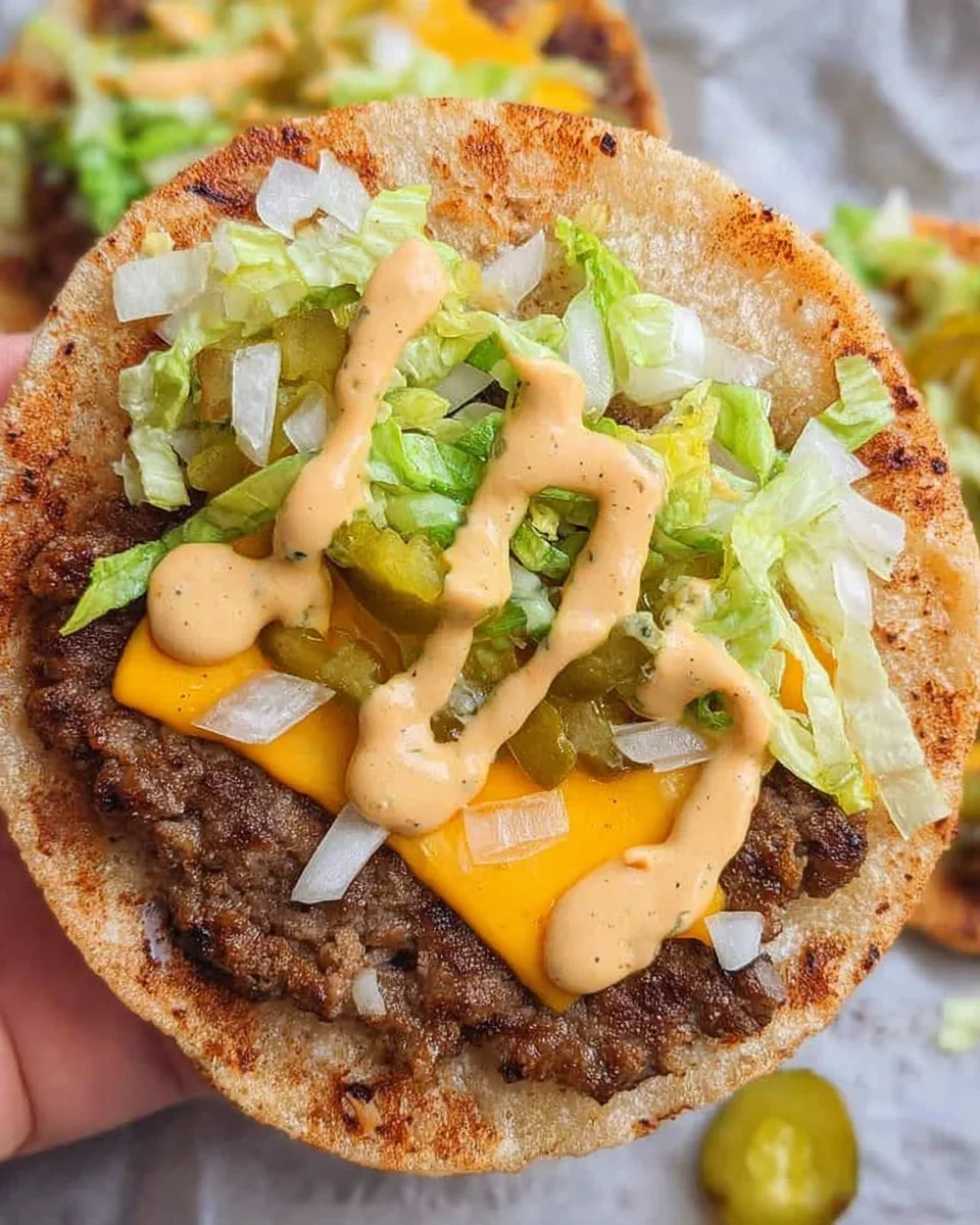 Delicious Smash Burger Tacos with juicy beef patties and fresh toppings