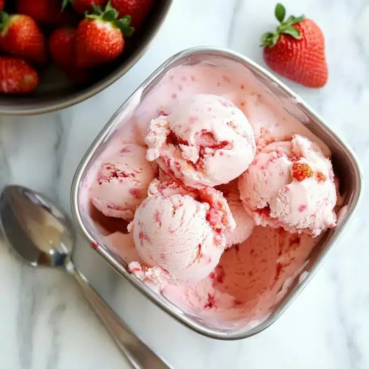 Delicious strawberry cottage cheese ice cream in a bowl