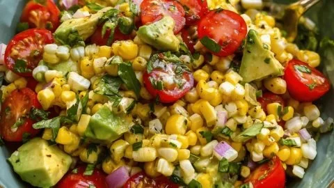 Delicious summer avocado corn salad with fresh ingredients and vibrant colors