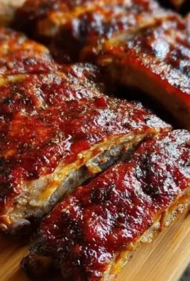 Tender oven-baked ribs served with a side of barbecue sauce and vegetables