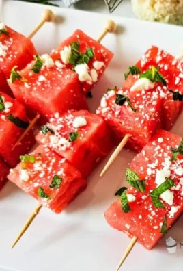 Delicious watermelon feta skewers served on a platter