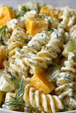Zesty dill pickle pasta salad served in a bowl, perfect for summer gatherings.