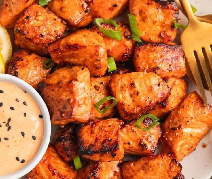 Air Fryer Salmon Bites with Bang Bang Sauce