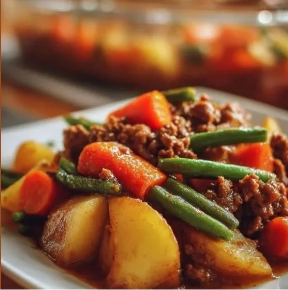 Amish Winter Bliss Casserole served in a rustic dish, reflecting cozy winter meals.