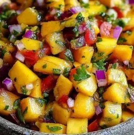 Fresh mango salsa served in a bowl, perfect summer dish
