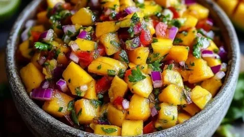 Fresh mango salsa served in a bowl, perfect summer dish