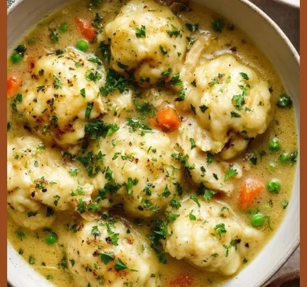 Delicious Chicken and Dumplings served in a bowl for a cozy meal.