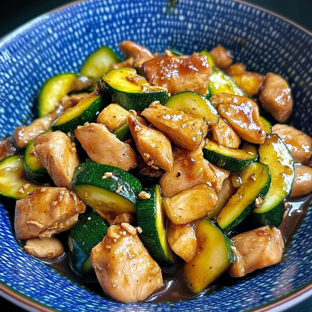 Healthy chicken zucchini stir fry recipe with vibrant vegetables.
