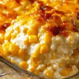 Delicious cream cheese corn casserole served in a dish