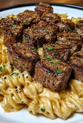 Creamy garlic butter steak bites with spicy Cajun Alfredo twisted pasta dish