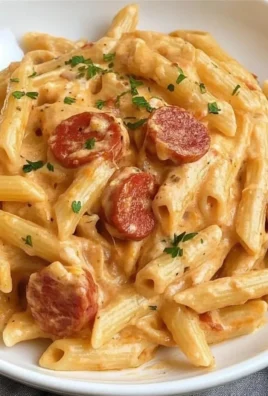 Creamy Kielbasa Pasta served in a bowl with garnish