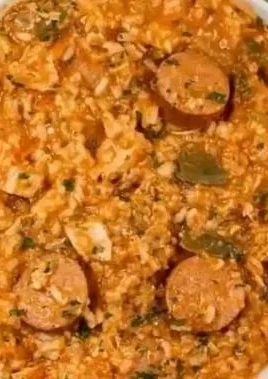 Delicious Crock Pot Jambalaya served in a bowl with shrimp, sausage, and vegetables