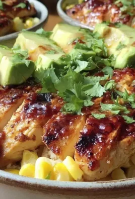 Delicious grilled chicken bowls with avocado and corn, perfect summer meal.