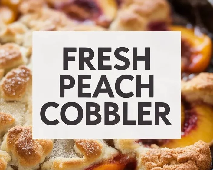 Delicious homemade fresh peach cobbler served in a dish
