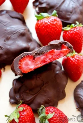 Frozen chocolate covered strawberry bites ready to be served as a dessert.