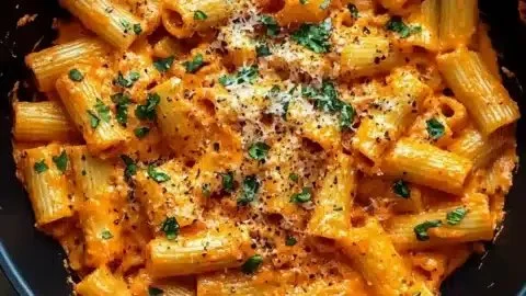 Gigi Hadid's creamy pasta recipe served in a bowl, showcasing its rich texture.
