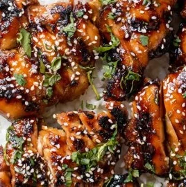 Delicious grilled Asian chicken served with fresh herbs and vegetables