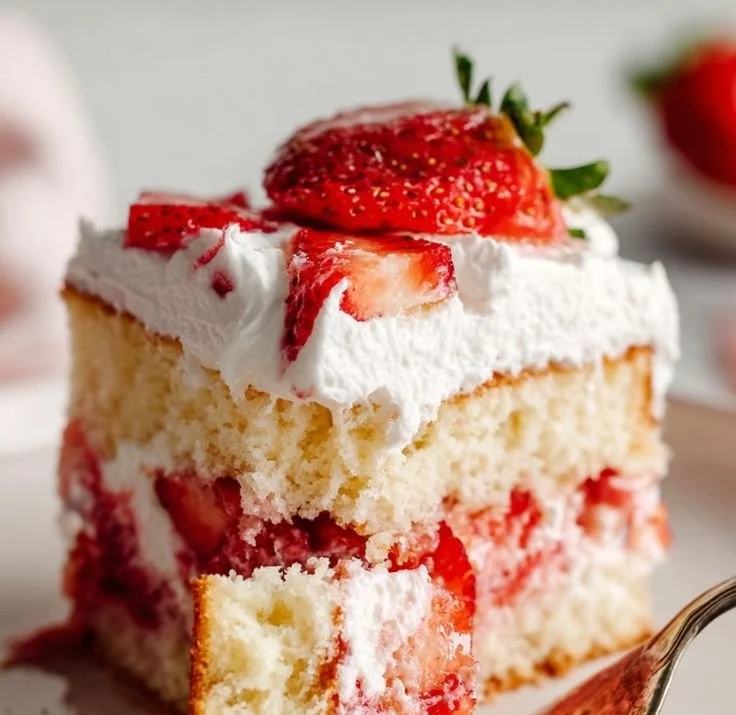 Homemade strawberry shortcake with fresh strawberries and whipped cream
