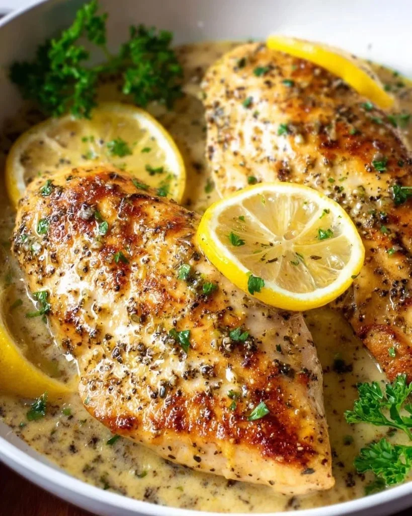 Juicy Lemon Garlic Chicken served with herbs and spices
