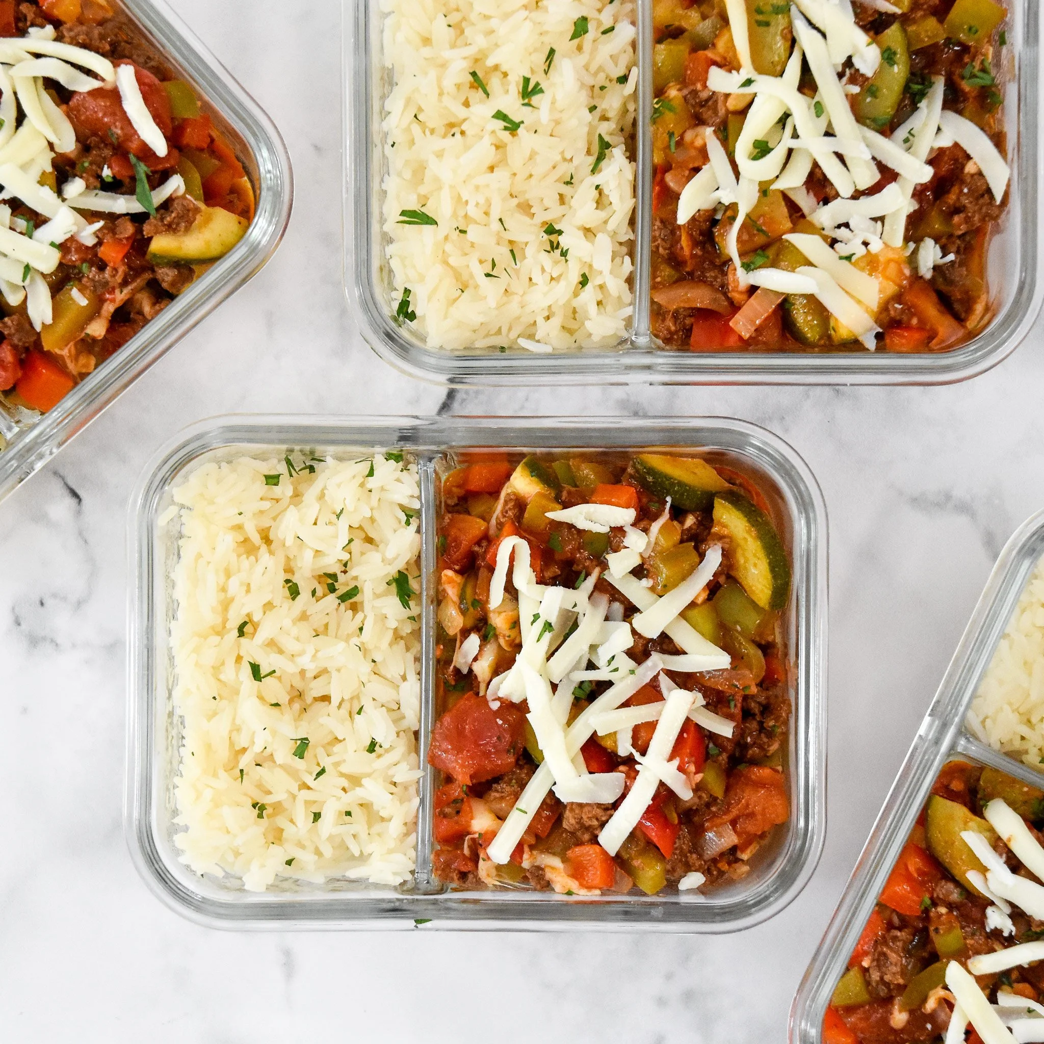 Meal Prep Unstuffed Pepper Bowls with colorful vegetables and rice