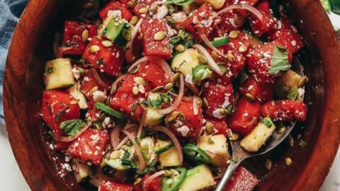 Minty Watermelon Cucumber Salad (Vegan)
