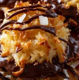 Plate of no bake Samoa cookies with chocolate and coconut topping