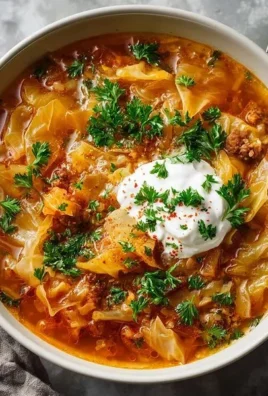 Bowl of delicious Polish Cabbage Soup garnished with herbs