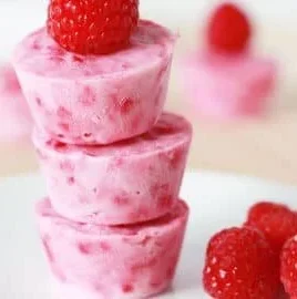 Delicious raspberry frozen yogurt bites served in a bowl.
