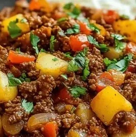 Homemade Mexican Picadillo served in a colorful dish