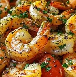 Savory Mediterranean shrimp skillet with colorful vegetables and herbs