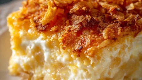 Southern Sweet Onion Casserole baked dish with melted cheese and onions