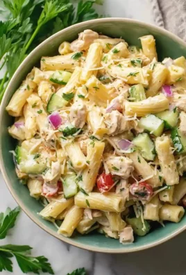 Balsamic chicken pasta salad with fresh vegetables and dressing