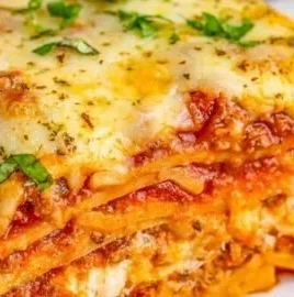 Delicious homemade lasagna with layers of cheese, meat, and marinara sauce